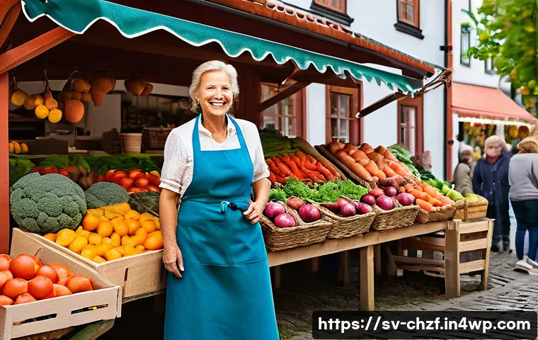식재료 활용 요리 전통 vs 현대 - **Prompt 1: Vibrant Swedish Farmer's Market Scene**
A lively and colorful outdoor farmer's marke...