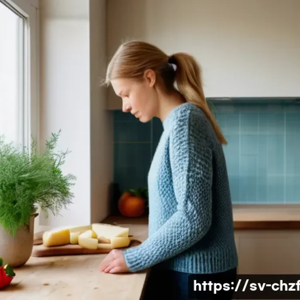 식재료 활용 요리의 즐거움 발견하기 - **Prompt:** A cozy, Scandinavian-style kitchen on a sunny morning in Sweden. A woman in her early 30...