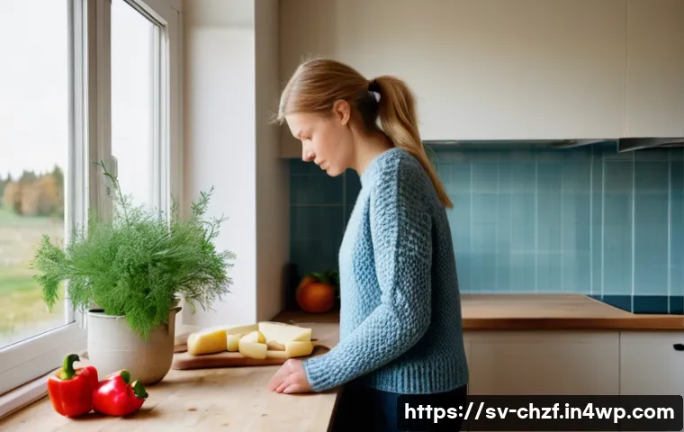 식재료 활용 요리의 즐거움 발견하기 - **Prompt:** A cozy, Scandinavian-style kitchen on a sunny morning in Sweden. A woman in her early 30...