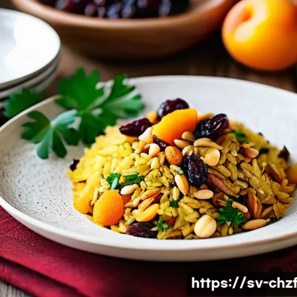 식재료를 활용한 다양한 밥 요리 - A vibrant and appetizing Mediterranean rice dish served on a rustic ceramic plate, featuring fluffy ...