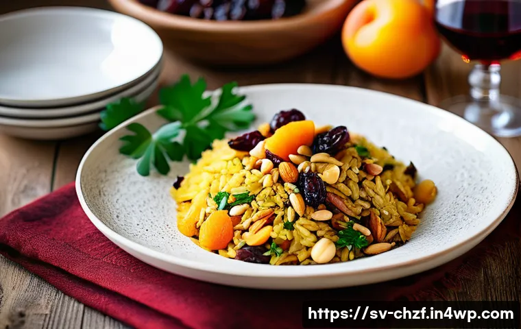 식재료를 활용한 다양한 밥 요리 - A vibrant and appetizing Mediterranean rice dish served on a rustic ceramic plate, featuring fluffy ...