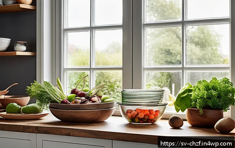 식재료 활용의 미학 요리사의 비밀 공개 - A beautifully styled Scandinavian kitchen scene featuring a rustic wooden table with an assortment o...