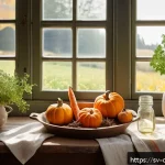 Home 23 식재료 활용으로 만드는 특별한 가을 요리 - A rustic autumn kitchen scene showcasing a wooden table filled with freshly harvested root vegetable...