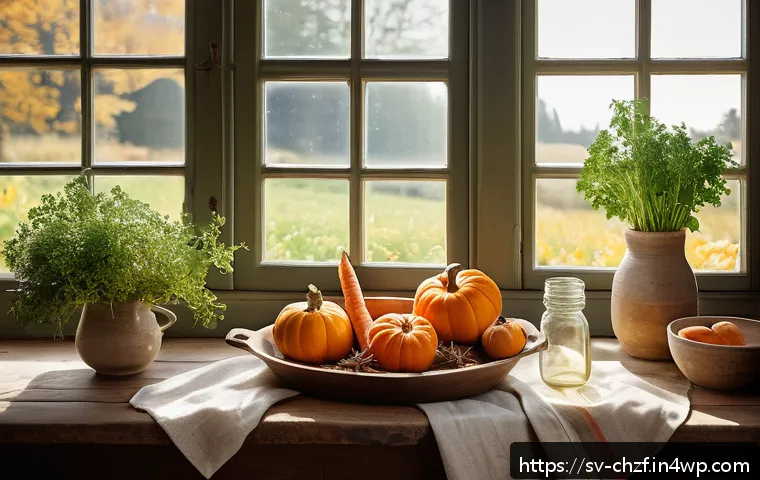 식재료 활용으로 만드는 특별한 가을 요리 - A rustic autumn kitchen scene showcasing a wooden table filled with freshly harvested root vegetable...